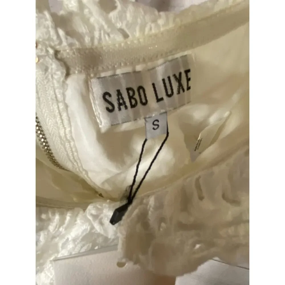 Sabo Luxe Women's Size Small Bell Sleeve Crop Top White Lace Eyelet Zip Up NWT